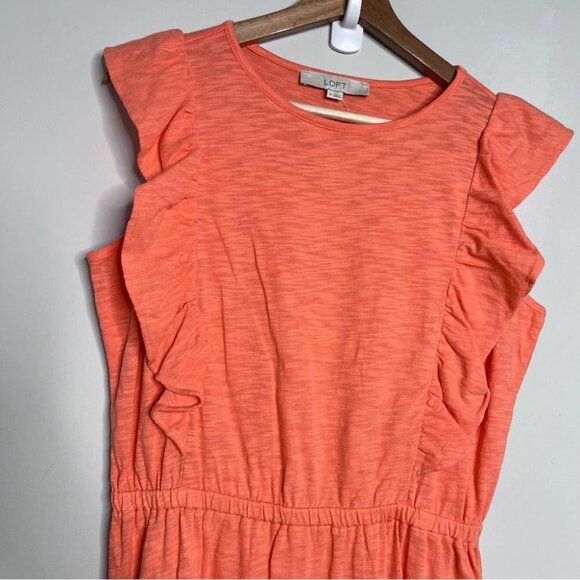 LOFT Womens Size Medium Light Orange Flutter Midi Dress NEW Cotton Lightweight - Picture 4 of 13